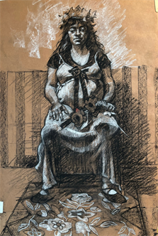Alla Prima Figure Drawing in Black & White on Brown Paper