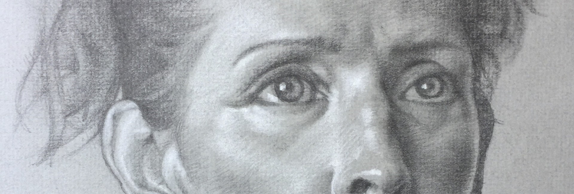 Portrait Drawing on Toned Paper, with Graphite and White Chalk